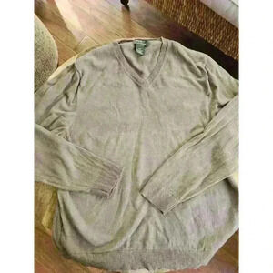 Eddie Bauer Cotton Cashmere Sweater Mens XL Long Sleeve V Neck Lightweight Brown